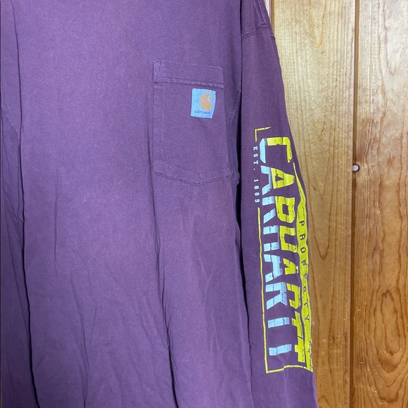 Carhartt Maroon Long Sleeve with Yellow Logo size medium workwear fall top - Picture 6 of 9